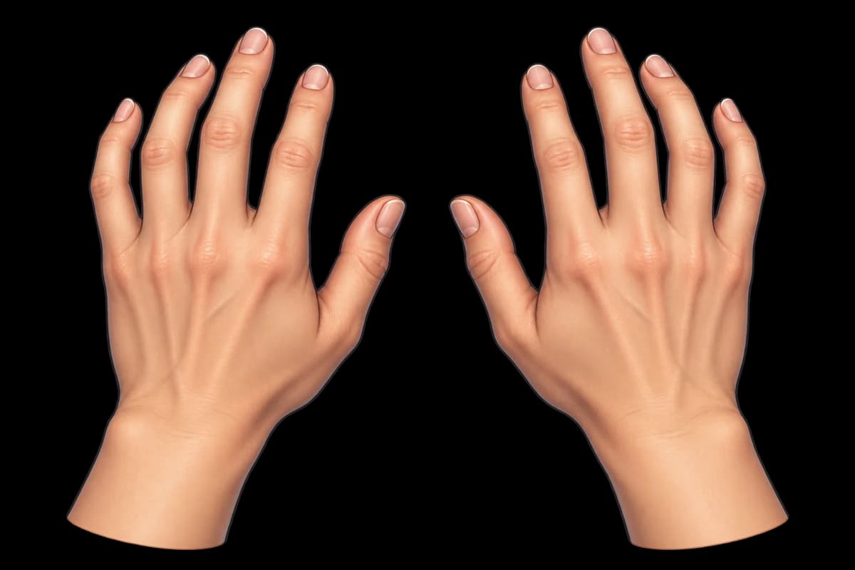 Linke und rechte Hand von oben, mit je fünf Fingern und den Daumen zur Mitte.
